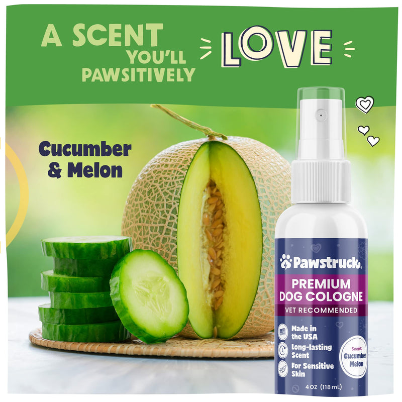 Vet Recommended Premium Dog Cologne & Perfume Deodorizing Spray - Long Lasting Puppy Safe Sensitive Skin Formula Made in USA - Grooming Odor Eliminator - Fresh Cucumber Melon Scent - Alcohol Free 4 oz