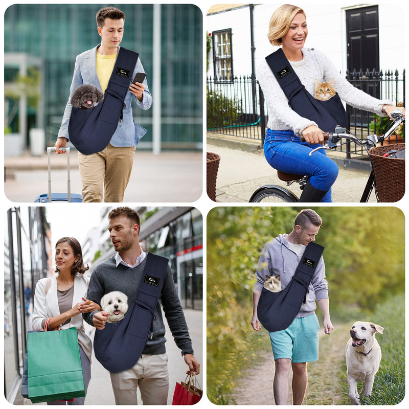 CUBY Dog and Cat Sling Carrier - Hands Free Reversible Pet Papoose Bag - Soft Pouch and Tote Design - Suitable for Puppy, Small Dogs Cats Outdoor Classic Blue Classic Pocket & Non-Adjust - PawsPlanet Australia