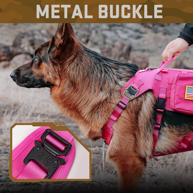 Forestpaw Pink Tactical Dog Harness for Large Dogs,Tactical Dog Collar with Bungee Leash Set,No Pull Military Dog Harness for Walking Training,Adjustable for Medium Large Dogs,Chest 21.5-45" L:Chest 21.5-45",Fit 28-140lbs Hot Pink - PawsPlanet Australia
