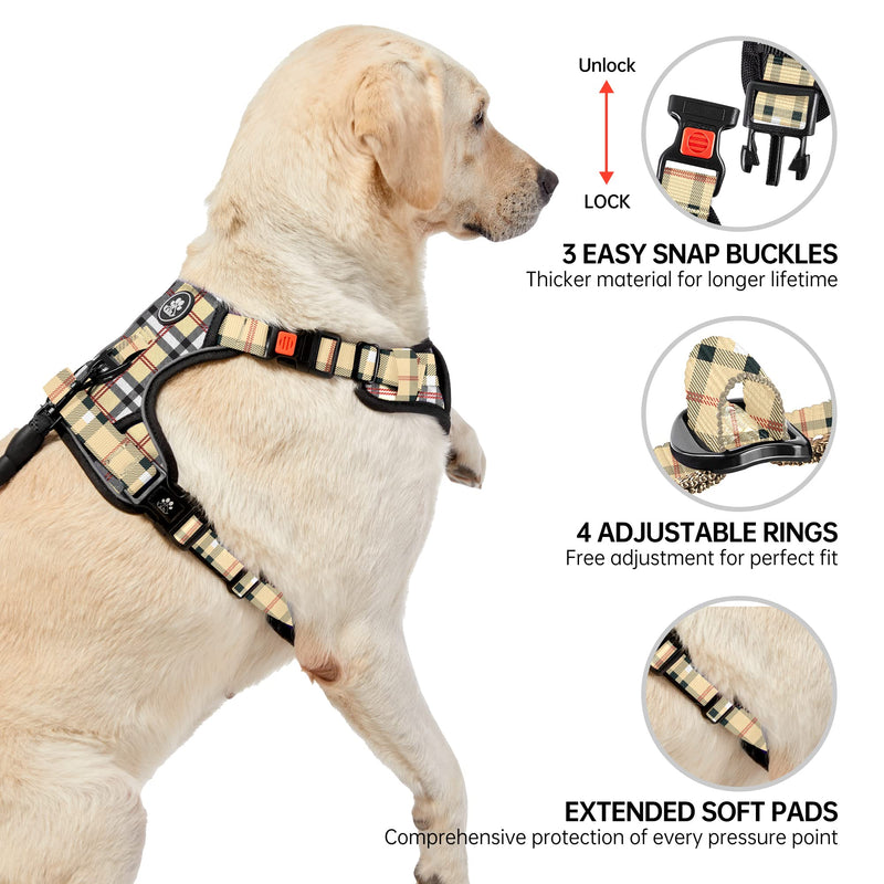 NESTROAD No Pull Dog Harness with Leash, Reflective No Choke Pet Vest Harness,Adjustable Soft Padded Dog Harness with Easy Control Handle for Medium Dogs(Checkered Beige,Medium) 【M】neck 13-17" chest 17-25" Checkered Beige