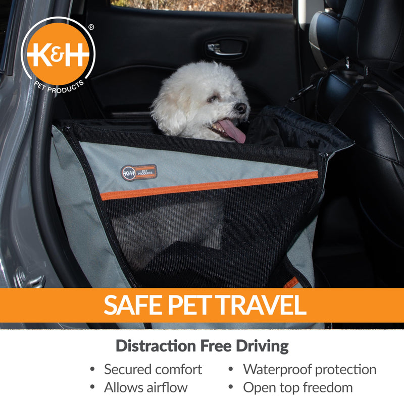 K&H Pet Products Buckle N Go Dog Car Seat for Small Dogs, Waterproof Fabric, Breathable Mesh Sides, Adjustable Seat Belt Leash, Carseat for Small Pets, Car Seat Carrier - XS 16 X 14 X 14in Gray X-Small 16 X 14 X 14 Inches - PawsPlanet Australia