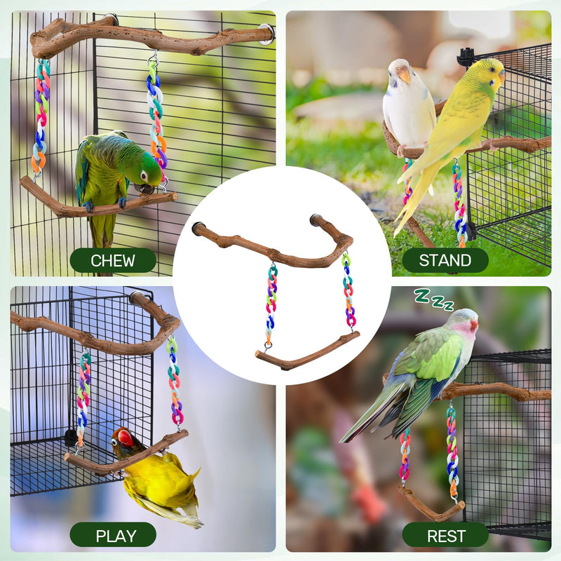 Bird Swing Toys, Standing Bird Perch with Natural Grape Wood, U Shape Hangable Birdcage Accessories, Birds Chewing Toy for Budgerigars, Parakeets, Cockatiels, Conures, Lovebirds, Finches (1Pack) 1Pack - PawsPlanet Australia