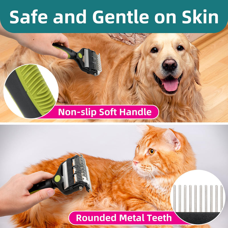 3-IN-1 Pet Grooming Tool - Undercoat Rake, Dematting Comb & Deshedding Brush for Cats & Dogs - Removes Mats, Tangles & Loose Fur, Reduces Shedding & Prevents Hair Mess (Green) Green - PawsPlanet Australia