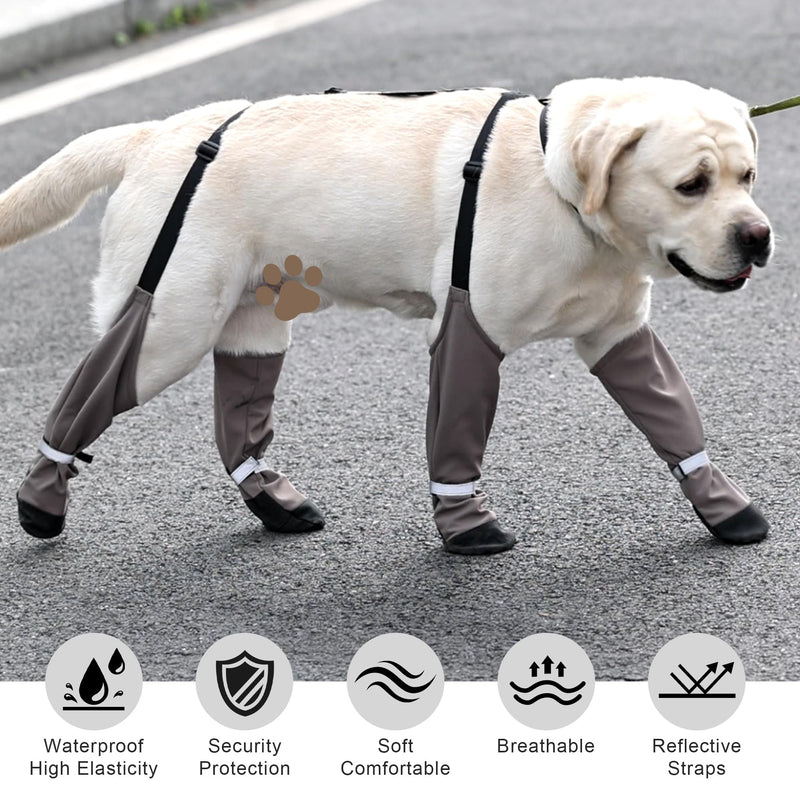 Dog Suspender Boots for Small/Medium/Large Dogs, Tall Waterproof Paw Protectors, Anti-Slip & Fall Rain Booties Snow Shoes Leggings, Adjustable Strap Pet Boots for Outdoor Walking Hiking (L) L - PawsPlanet Australia