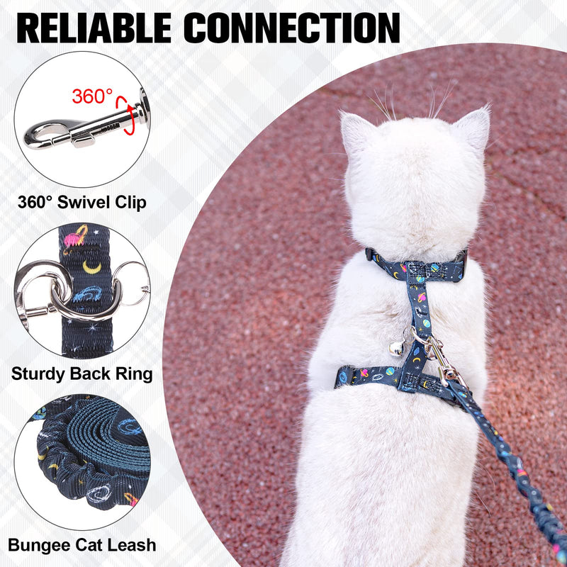 BEAUTYZOO Cat Harness and Leash Set Escape Proof for Walking, Kitten Soft Adjustable Vest Harnesses for Small Medium Large Cats, Easy Control Breathable Plaid Ribbon Nylon for Outdoor Indoor Use Medium(Chest: 14"-22") Black Star&Moon - PawsPlanet Australia