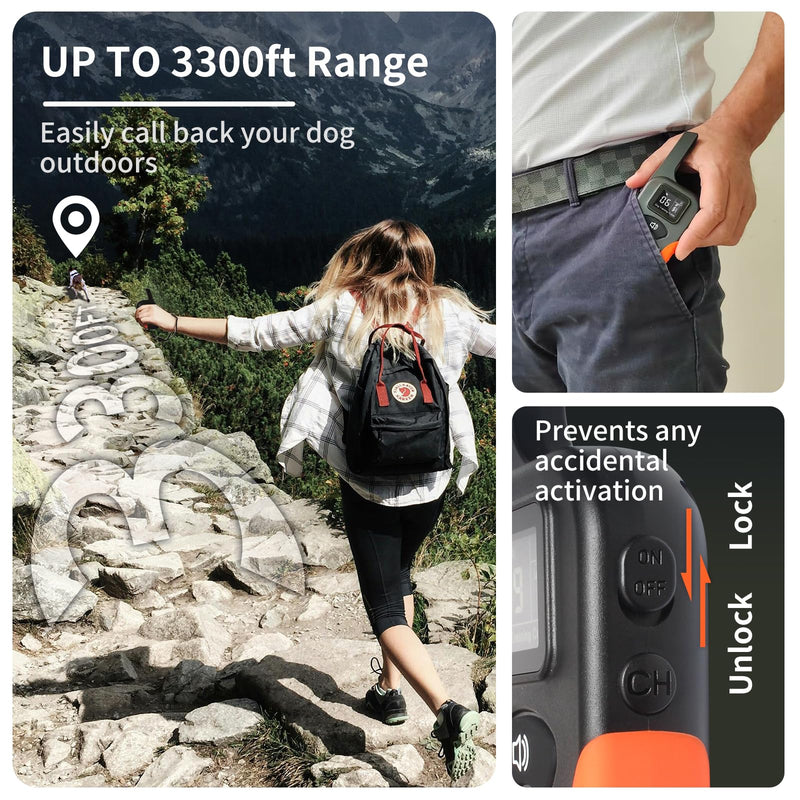 PaiPaitek Dog Vibration Collar with Controller No Shock, 3300ft Waterproof Training Dog Collar Beep and Vibrate Only, Security Lock & Rechargeable Vibrating Collar for Dogs 5-120 lbs - No Prongs PD519V1-OR - PawsPlanet Australia