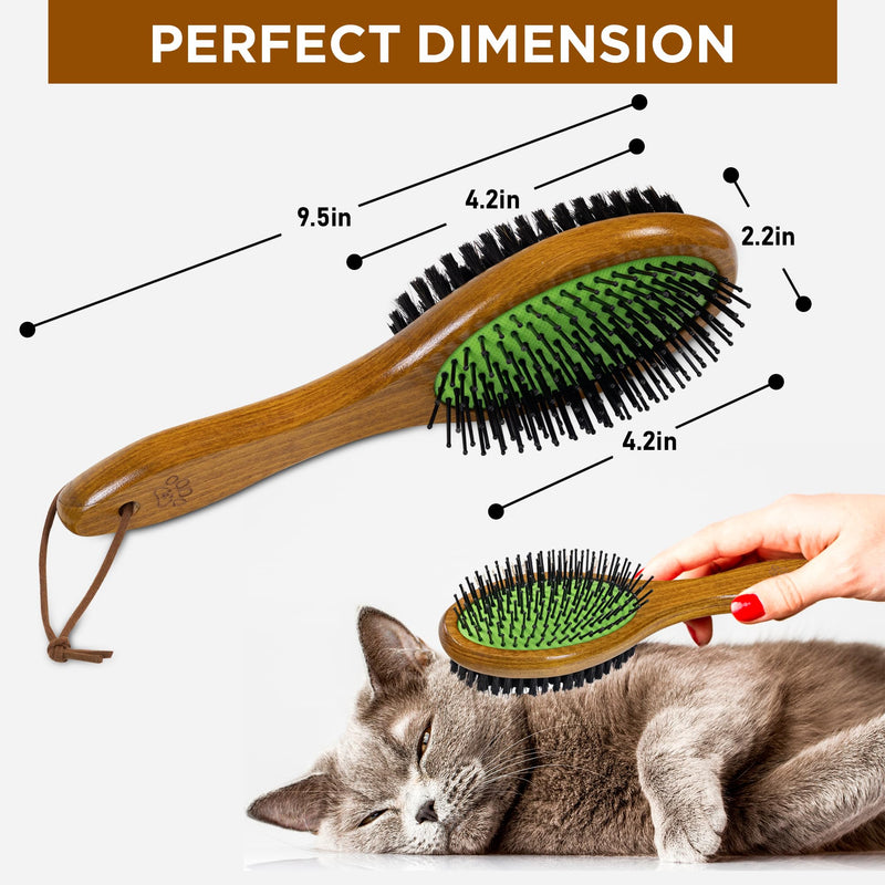 TAKAVU Dog Cat Detangling Brush, Two-Sided Pin & Boar Bristle Grooming Brush for Removing Loose Hair Dirt and Promoting Healthy Coat, De-shedding Pet Supplies Comb, Detangler Brush for Dogs, Cats Black Boar Bristle & Pin Brush - PawsPlanet Australia