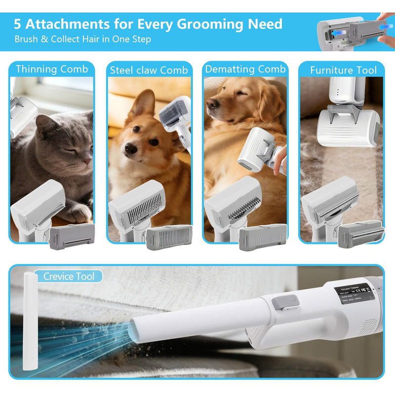 Deshedding Brush with Vacuum Suction, 5-in-1 Pet Hair Removal Tool for Dogs Cats, Cordless Undercoat Rake Removes Loose Hair, 9Kpa Pet Vacuum Cleaner for Furniture Carpet, Washable new box - PawsPlanet Australia