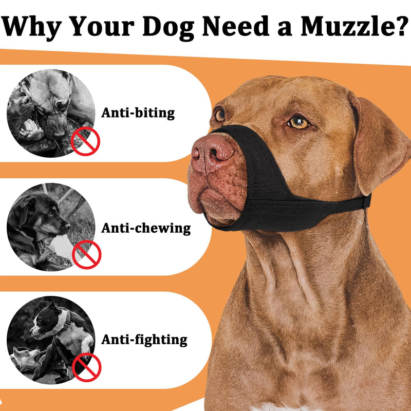 Mayerzon Pitbull Muzzle, Soft Muzzle for American Bully Bulldog Boxers Rottweilers, Anti Fierce Barking Biting Chewing Muzzle for Grooming, Fabric Muzzle for Medium Large Short Snout Dog Black XL [Snout Cir: 11.5-12.25"]