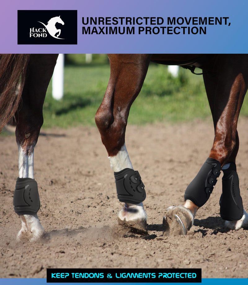 Horse Tendon Boots, Fetlock Boots & Open Front Boots for Jumping, Set of 4, Horse Protection Leg Guard, Black, Horse Size Large - PawsPlanet Australia