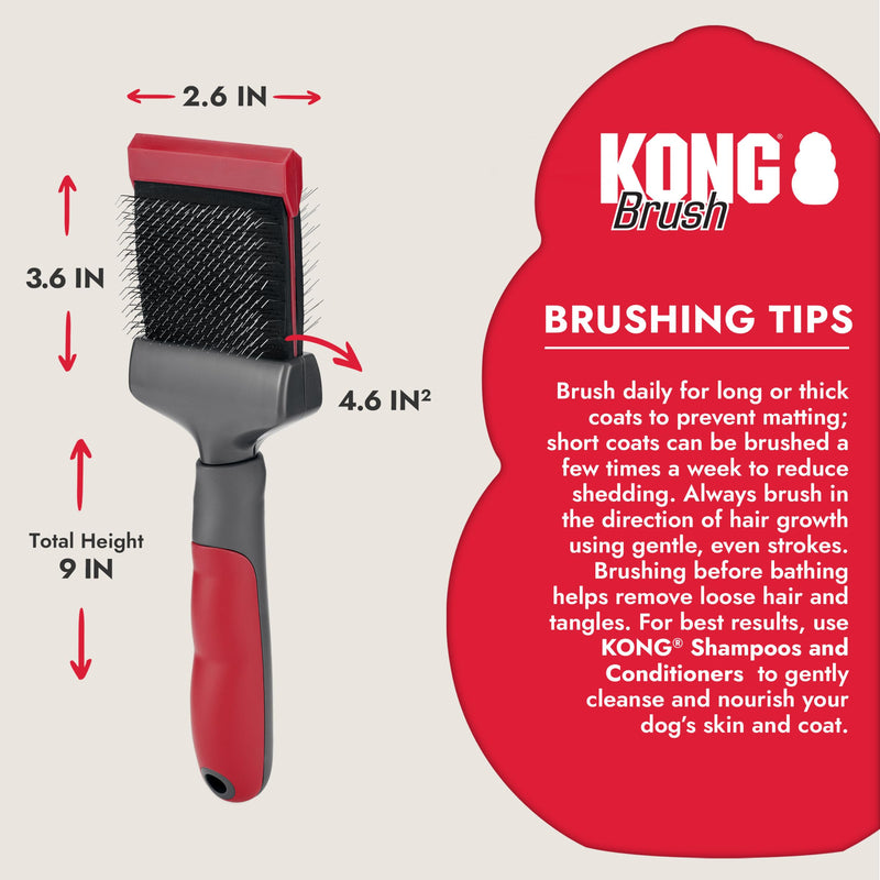 KONG Double-Sided Flexible Slicker Brush – De-Shedding & Detangling Tool, Padded Grip, Long Metal Pins, Flexible Head, for Medium to Large Dogs with Medium to Long Coats, Red/Gray - PawsPlanet Australia