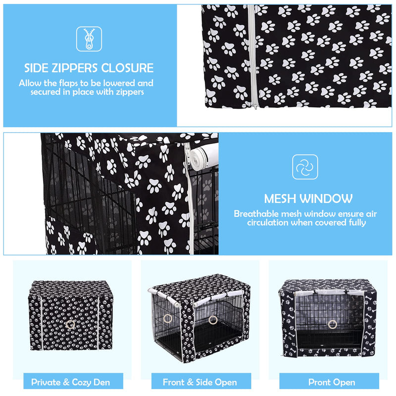 Dog Crate Cover Kennel Dogs Covers fits Small Medium Large crates cage Heavy Nylon Waterproof soundproof Indoor Outdoor - Cover only - Black paw - 36 inch 36.0"L x 23.0"W x 24.0"H - PawsPlanet Australia