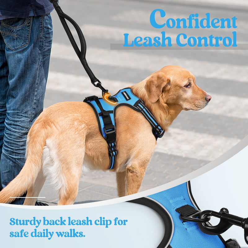 rabbitgoo Dog Harness No Pull with 2 Leash Clips, Adjustable Soft Padded, Reflective Oxford No Choke Pet Vest with Easy Control Handle for Medium Sized Dogs, Blue, M - PawsPlanet Australia