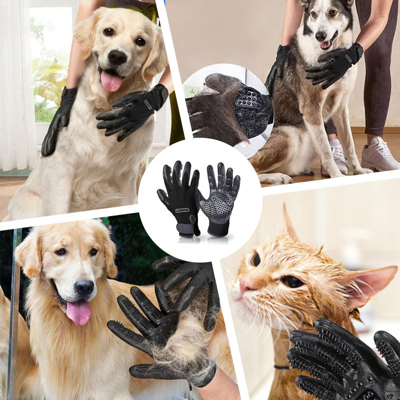 Dog Grooming Gloves – Shedding Gloves for Dogs, Cats & Horses – Pet Grooming Glove & Hair Remover – Dog Brush Glove for Bathing, Deshedding & Massage Mitt– Adjustable Fit (Blue&Black) Bue&Black - PawsPlanet Australia