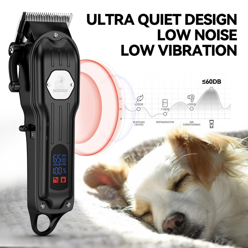 Dog Grooming Kit for Heavy Thick Hair&Coats,Low Noise Dog Hair Trimmer,Rechargeable Cordless Pet Shaver with Stainless Steel Blade, Dog Clippers for Grooming for Small Large Dogs Pets (Black) Black - PawsPlanet Australia