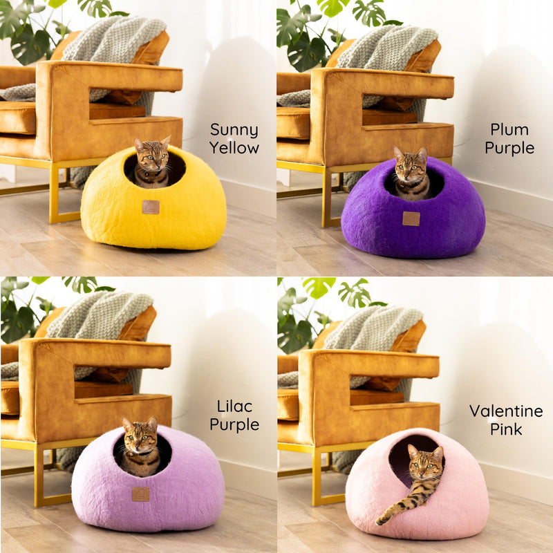 Best Aesthetic Cat Bed - Premium Felted Wool Cat Cave Bed - Cozy Peekaboo Round Cave for Large or Small Cats (Large, Ocean Blue) - PawsPlanet Australia