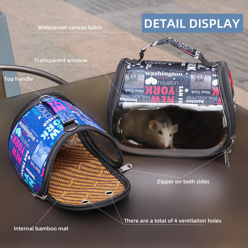 Transparent Small pet Carrier, Adjustable Shoulder Strap, Detachable Bamboo and Rattan Lining Suitable for Ventilated Bird Backpacks for Sugar Gliders, Hamsters, Rats, and Parrots (Blue) blue