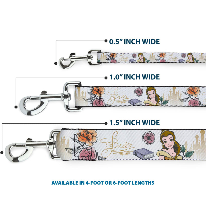 Disney Pet Leash, Dog Leash, Beauty and The Beast Belle Castle Pose with Script, 6 Feet Long 1.5 Inch Wide 6 Feet Long - 1.5" Wide - PawsPlanet Australia