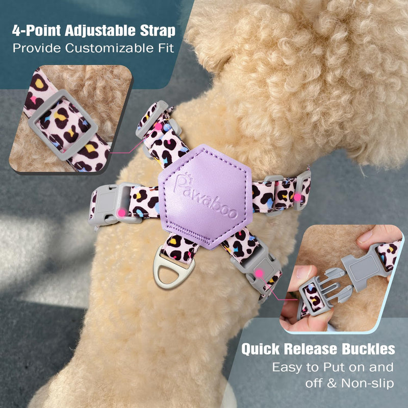 Pawaboo Small Dog Harness and Leash Set, Puppy Harness X-Frame No Pull No Choke, Dog Vest Harnesses Adjustable for Small Medium Sized Dogs,Soft Breathable Pet Harnesses for Walking, XS, Pink Leopard XS(Neck 11.8-15.9" Chest 10.6-12") - PawsPlanet Australia
