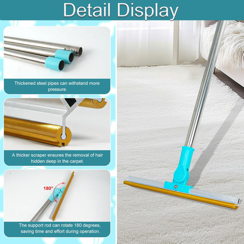 Carpet Rake for Pet Hair Removal - Reusable Hair Removal Tool with 54‘’ Long Handle Built-in Metal Scraper Head, Ideal for Cat Dog Hair and Matted Carpets - PawsPlanet Australia