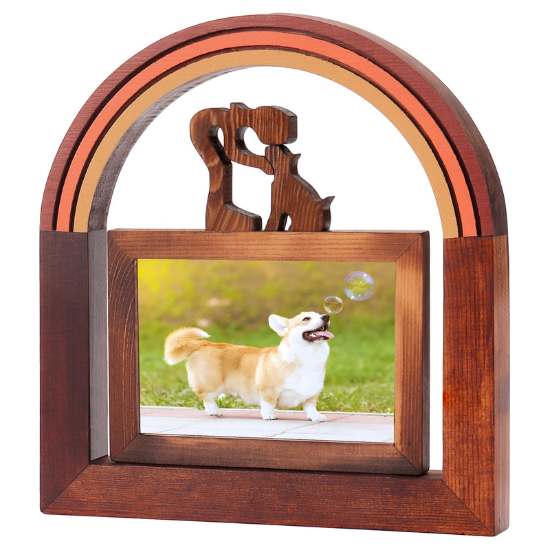 Rainbow Bridge Dog Memorial Gifts, Wooden Dog Picture Frame for 4x6 Photo(Horizontal), Pet Memorial Loss Sympathy Gifts Dog Memorial Gifts for Loss of Dog (Women and Dog) Women and Dog