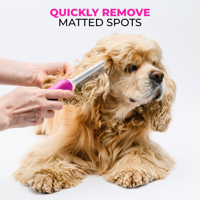 Poodle Pet Dematting Rake + Detangling Pet Comb Pink Bundle - PawsPlanet Australia