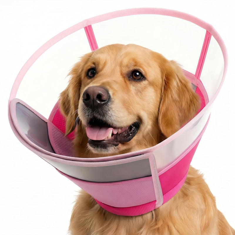 KOESON XL Dog Cone - Soft & Comfortable Cone for Large Dogs with Clear Sheild, Reflective Recovery Collar for Labrador, Golden Retriever, Adjustable Dog E-Collar for Wound Care, Spay, Neuter Pink