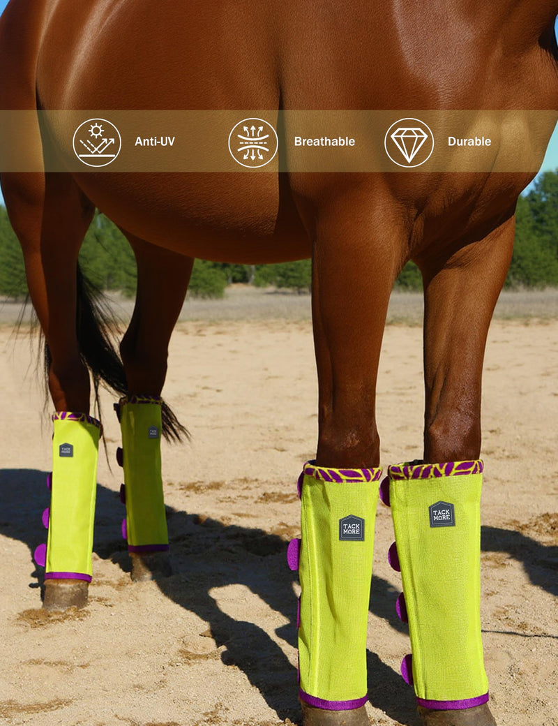 Tackmore Horse Fly Boots with Patterned Fleece Trim, Reduce Rubbing Fly Boots of 4 Summer Protective Leg Boots M Summer Lime