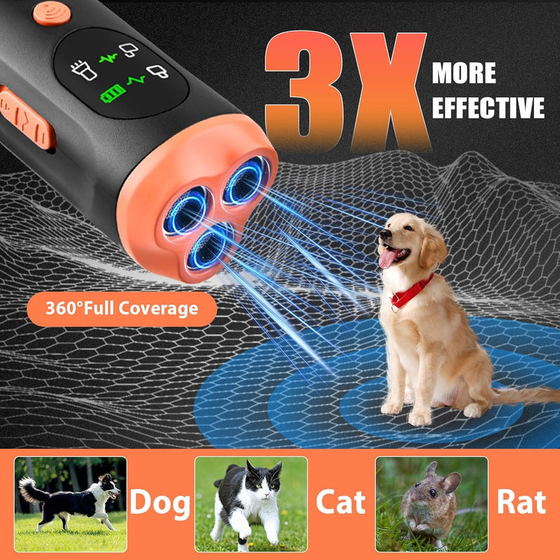 Lamido Ultrasonic Dog Bark Deterrent Devices with HD Display, 3 Emitters Anti Barking Device for Dogs, 35 FT Range, 2500 mAh Rechargeable Dog Training Tool for Indoors Outdoors Use