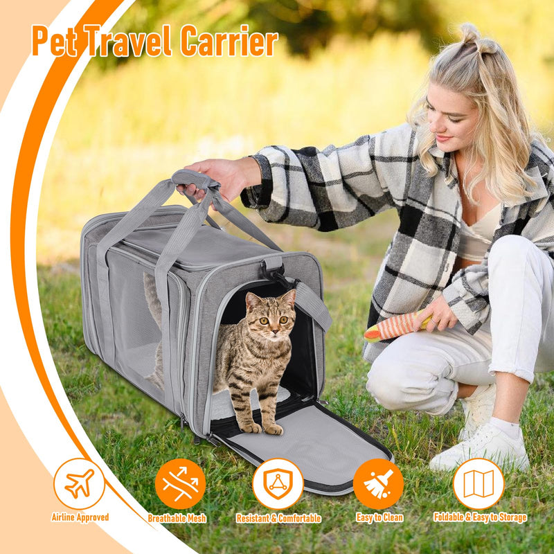 Pet Portable Travel Carrier Bag for Cats Dogs, Mesh Travel Puppy Carrier, Oxford Fabric Large Capacity Breathable Soft-Sided Animals Carrier with Mat Shoulder Strap (Grey) grey - PawsPlanet Australia