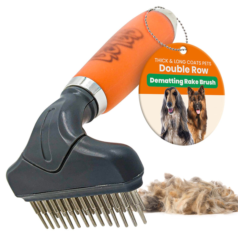 GoPets Double Row Dematting Rake for Dogs & Cats, Undercoat Grooming Brush, Safe Deshedding & Shedding Tool for Thick & Long Coats, Removes Mats & Tangles, Ideal for long-haired dogs