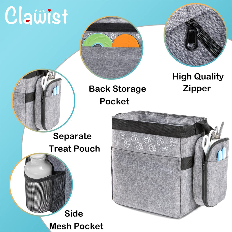 Dog Travel Bag with Treat Pouch, Airline Approved Dog Bags for Traveling, 2 Dog Food Travel Container, 2 Travel Bowls, Weekend Dog Travel Bag for Supplies, Dog Travel Kit Accessories Small Grey
