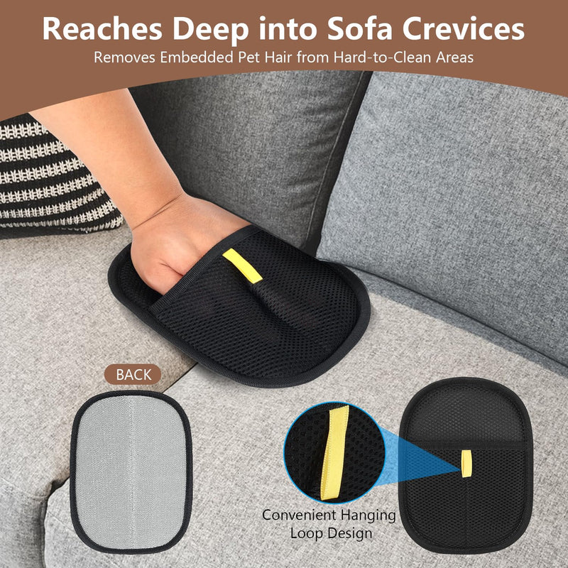 Pet Hair Removal Gloves, 2 Packs Reusable Electrostatic Pet Fur Remover Mitt, Washable Shedding Brush Glove for Dog Cat, Multi Surface Lint & Fur Cleaning Tool for Furniture, Car & Carpet 2pack black L - PawsPlanet Australia