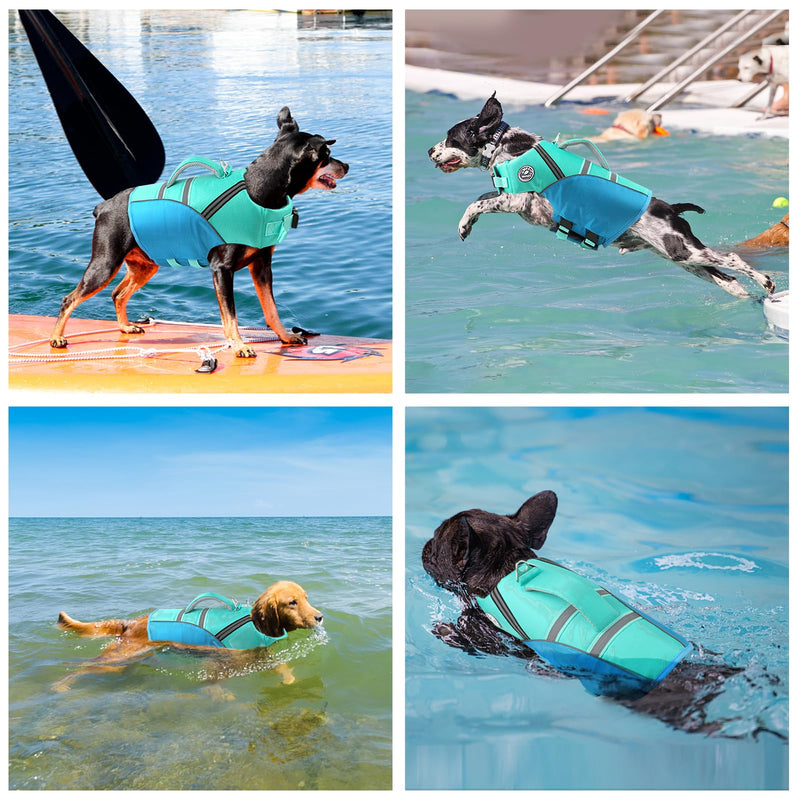 Dog Life Jacket, Reflective Adjustable Dog Life Vest for Swimming and Boating, Ripstop Pet Safety Vest with Rescue Handle, High Buoyancy Dog Life Preserver for Small Medium Large Dogs Blue XX-Large - PawsPlanet Australia