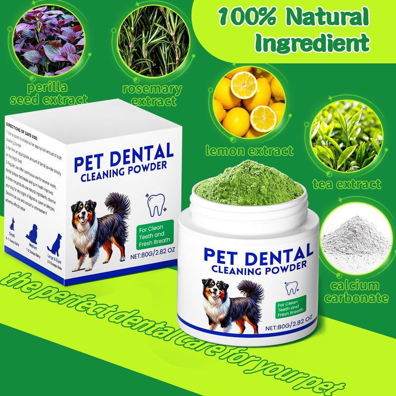 Mimo Style Dog Dental Powder, Dog Teeth Cleaning Powder, Targets Tartar & Reduces Plaque & Bad Breath - Teeth Cleaning Made Easy Eliminate - Meat-Flavored Formulated (Green) - PawsPlanet Australia