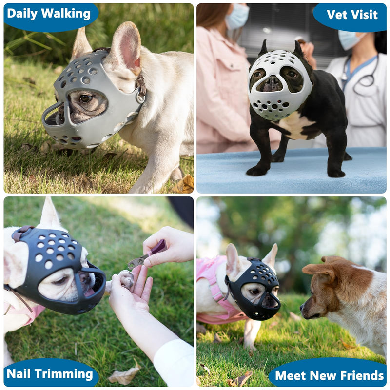 BARKLESS Short Snout Dog Muzzle, Soft Silicone Flat Faced Muzzle for French Bulldog Shih Tzu and Pug for Biting Chewing Licking and Grooming, Allows Panting Black XL（Head 20-22½"） - PawsPlanet Australia