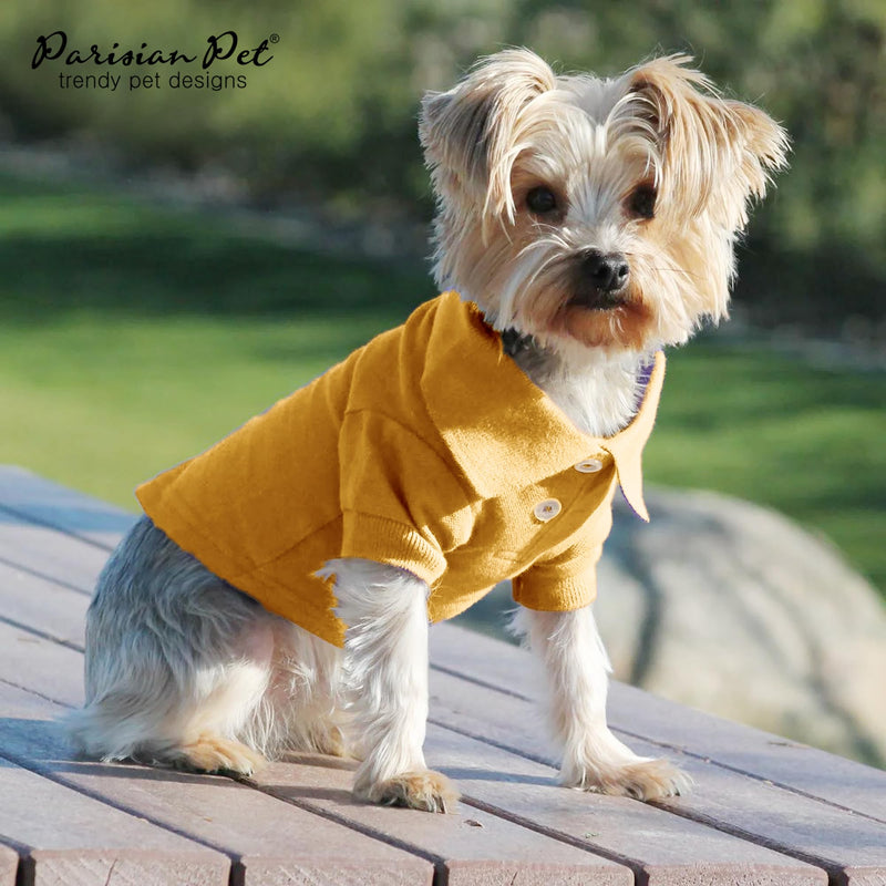 Parisian Pet Dog Polo Shirts - Breathable Cotton Shirt - Solid Yellow, Summer Pullover - Button Up Collar Polo for Large Dogs XL Yellow Polo - PawsPlanet Australia