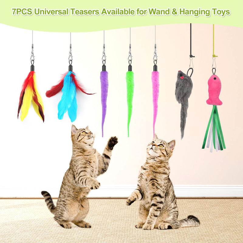 Cat Toys Interactive for Indoor Cats, 2 Retractable Cat Wand Toys, 2 Hanging Door Cat Toy with Mouse Fish, 5 Teaser Toys, Cat Feather Toys for Bored Indoor Adult Cats Kitten Stimulation Exercise Toys 2 Cat Wand + 2 Hanging Toys - PawsPlanet Australia