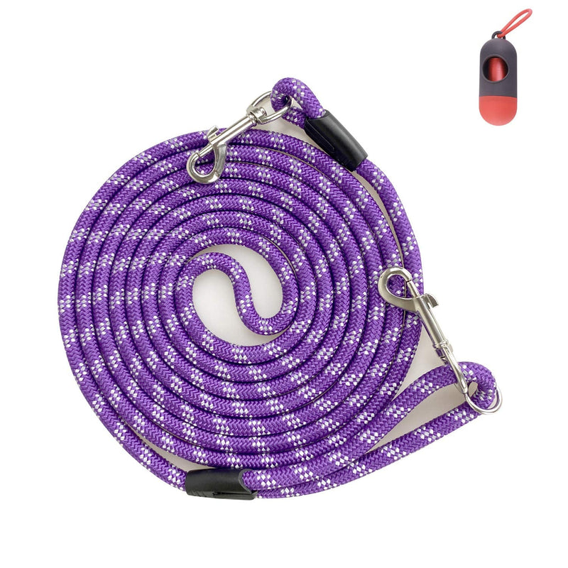 Long Rope Dog Leash for Dog Training 12FT 20FT 30FT 50FT, Reflective Threads Dog Leashes Tie-Out Check Cord Recall Training Agility Lead for Large Medium Small Dogs (Purple, 10mm*20ft) 2/5 inch * 20 ft Purple - PawsPlanet Australia