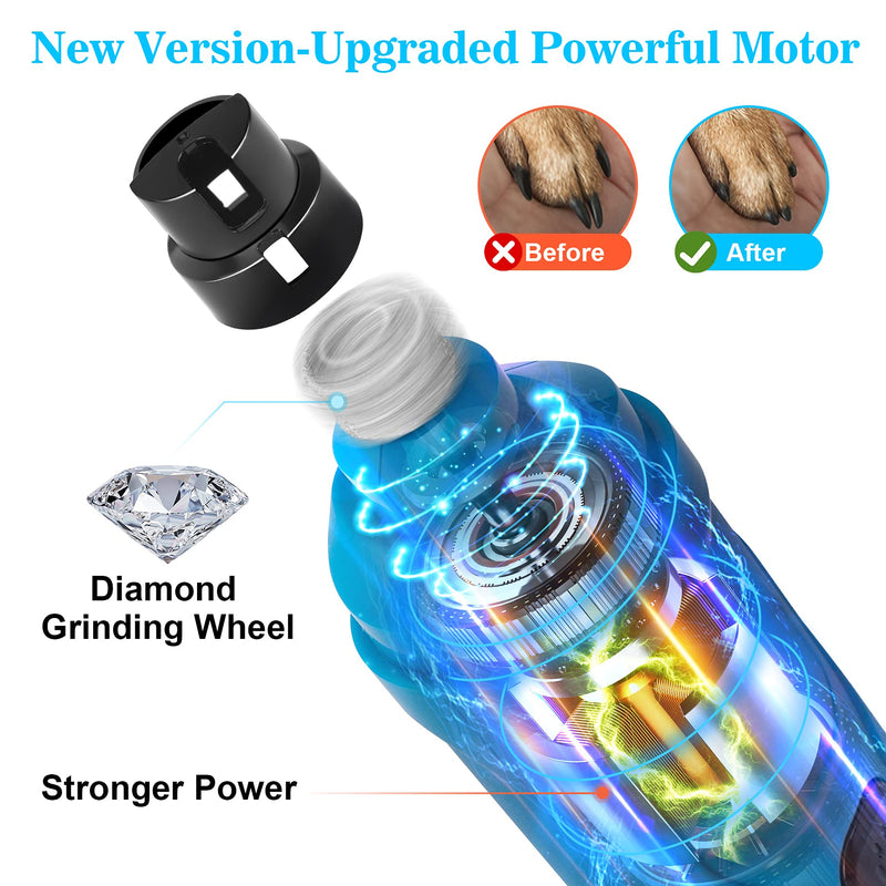 BOUSNIC Dog Nail Grinder with 2 LED Light - Super Quiet Pet Nail Grinder Powerful 2-Speed Electric Dog Nail Trimmer File Toenail Grinder for Puppy Small Medium Large Breed Dogs & Cats (Blue) Blue - PawsPlanet Australia