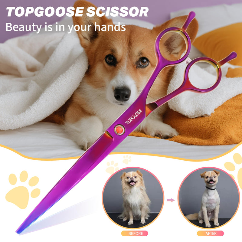 TOPGOOSE 7.5'' Dog Straight Scissors for Grooming 440C Stainless Steel Professional Pet Trimming Scissors Sharp Blades Cutting for Dogs and Cats Shears (Straight, Purple) - PawsPlanet Australia