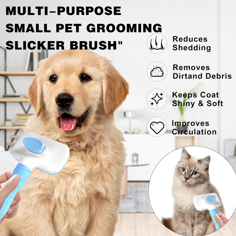 Self Cleaning Slicker Brush, Dog Cat Pet Grooming Shedding, Deshedding Brush and Dematting Tool, Easy to Remove Loose Undercoat, Knots, Mats, Tangles,and Flying Hair (Sky Blue) Sky Blue - PawsPlanet Australia
