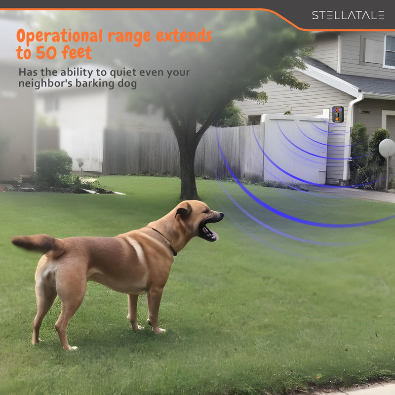 Ultrasonic Dog Barking Silencer, 5 Modes, Rechargeable, 50 Ft Range, Indoor & Outdoor Use, Black and Orange