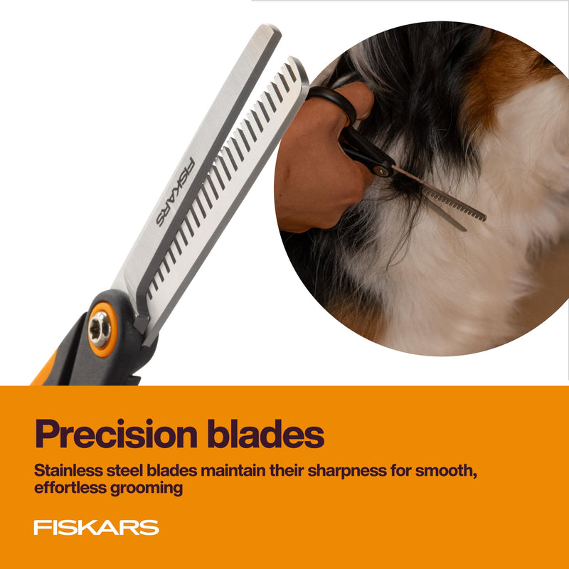 Fiskars Pet Blending Scissors, Durable Precise Blending Scissors, Serrated Teeth and 5-Point SoftGrip™ Handle, 6.5" - PawsPlanet Australia