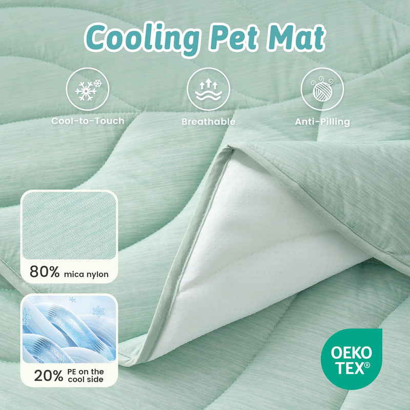 Dog Cooling Mat, Q-Max > 0.4 Leaf Shaped Pet Pad, Liquid Pee Proof Summer Mat for Cats, Washable Sleep Blanket for Bed Couch Floor Indoor, 39x34 inch, Green - PawsPlanet Australia