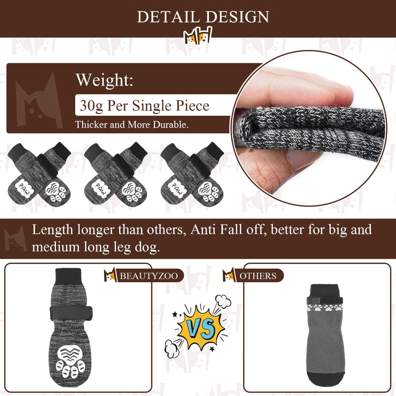BEAUTYZOO Anti Slip Dog Socks for Small Medium Large Dogs with Grips Straps on Hardwood Floor Protection Wear, Traction Control 3 Pairs Double Side Paw Protector to Prevent Licking for Girl or Boy Grey - PawsPlanet Australia