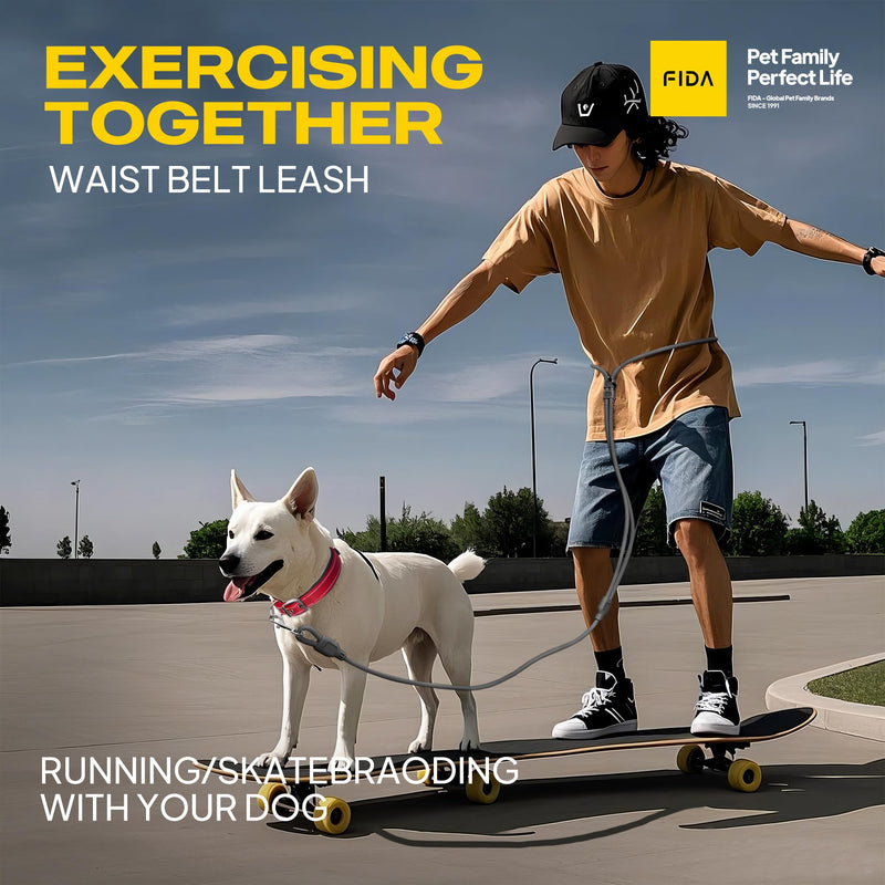 Fida Hands Free Dog Leash for Large Dogs Heavy Duty, Adjustable Crossbody/Waist Leash for Small/Medium/Large Dogs, Waterproof Hands-Free Dog Leashes for Running, Walking & Training(L, Black) M/L(8ft-3/8in) - PawsPlanet Australia