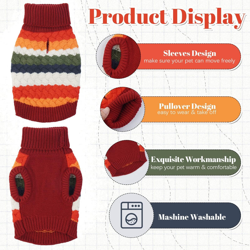 Kuoser Dog Sweater, Warm Dog Sweaters for Small Dogs Pet Christmas Clothing, Classic Cable Knitwear Cold Weather Thermal Pullover for Pug Dachshund Yorkie, Soft Puppy Turtleneck Sweatshirt, Red S Small (Chest: 13.7''; Weight: 6 - 9LB) - PawsPlanet Australia