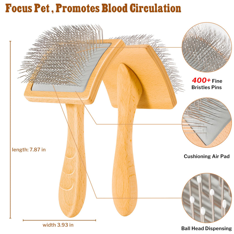 Slicker Brush for Dogs & Cats, Professional Pet Grooming Brush (Goldendoodles, Poodles, Labradoodles) Natural Beech Wood Ergonomic Handle Remove Tangles, Knots and Mats - Large