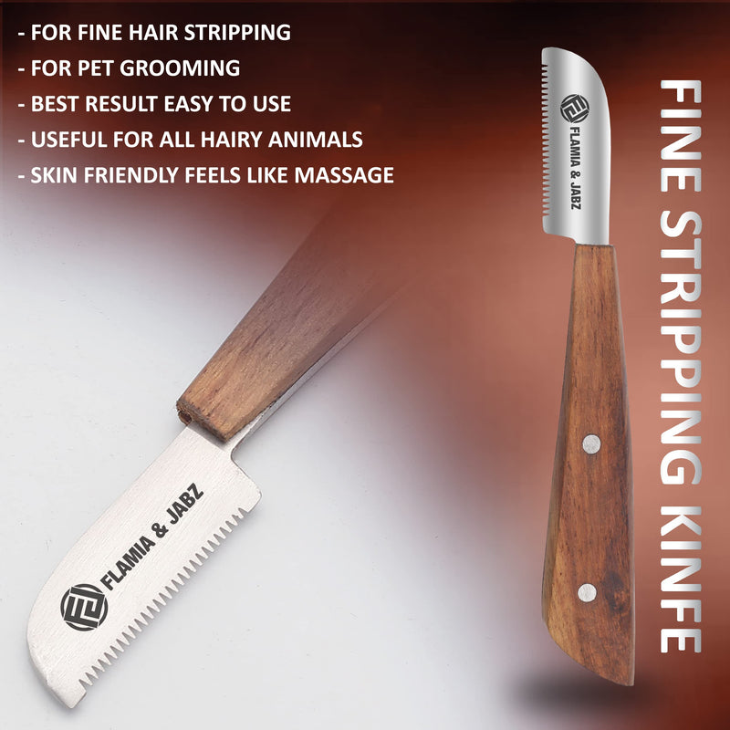 FLAMIA & JABZ Professional Stripping Knife kit (6 Pieces Set) for Dogs & Pets, Wooden Handle Grip with Stainless Steel Comb (Right Handed) (Rosewood) Multi-colored - PawsPlanet Australia